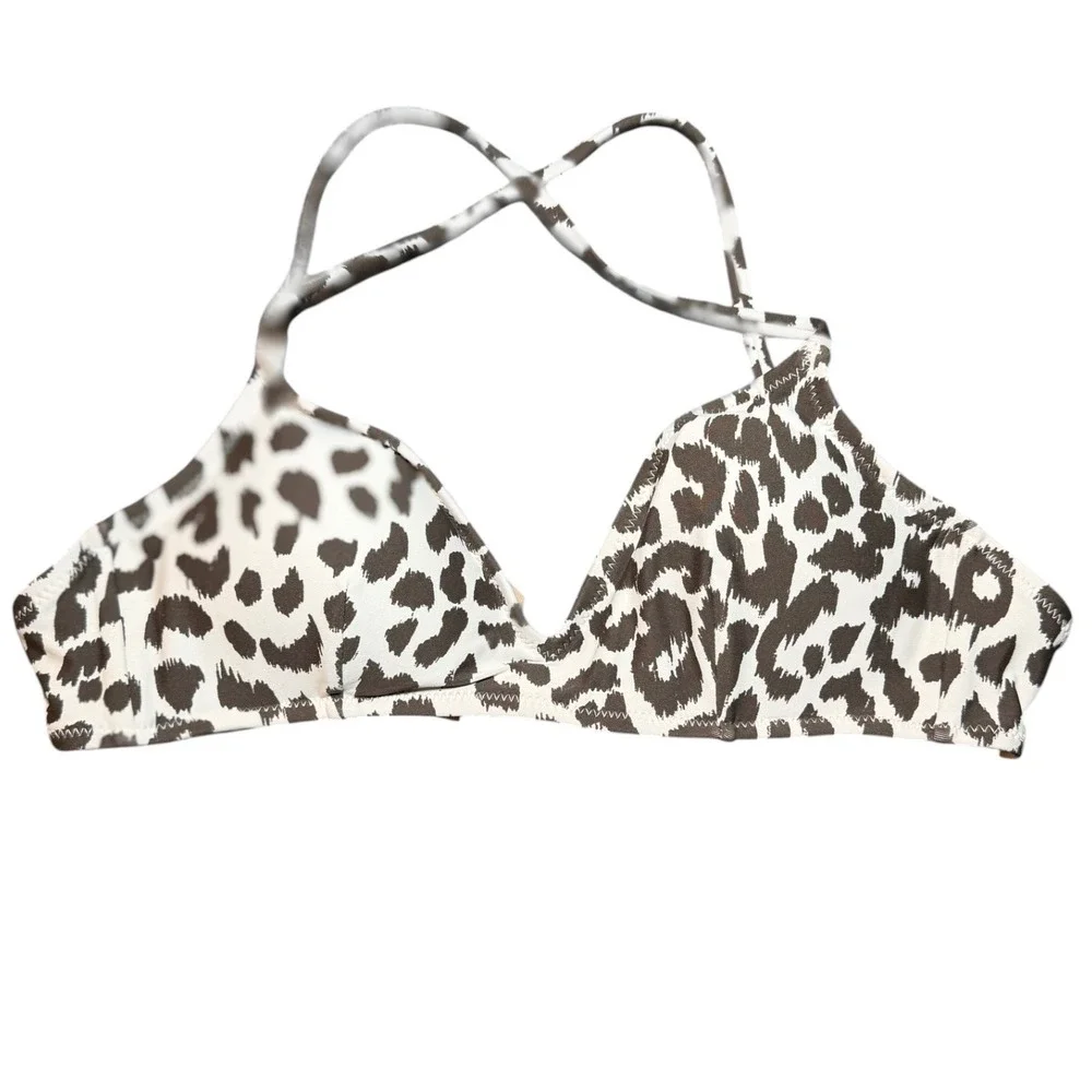 J. Crew Bikini Top Womens Small Brown Leopard Print  Triangle Cross Back